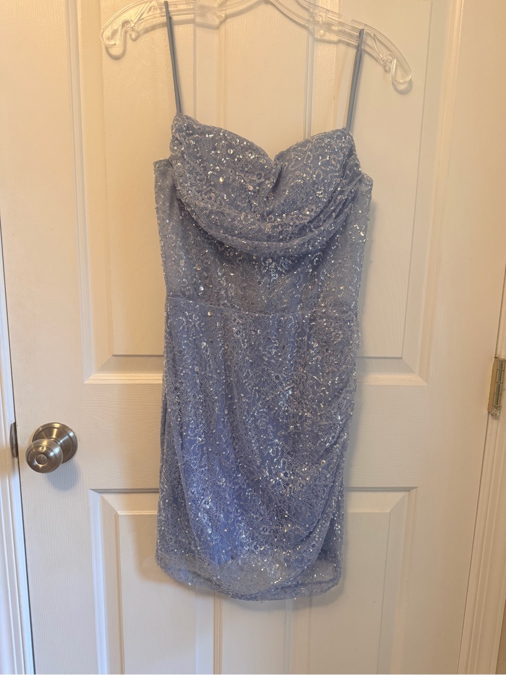 Sparkling light blue sequin homecoming dress
